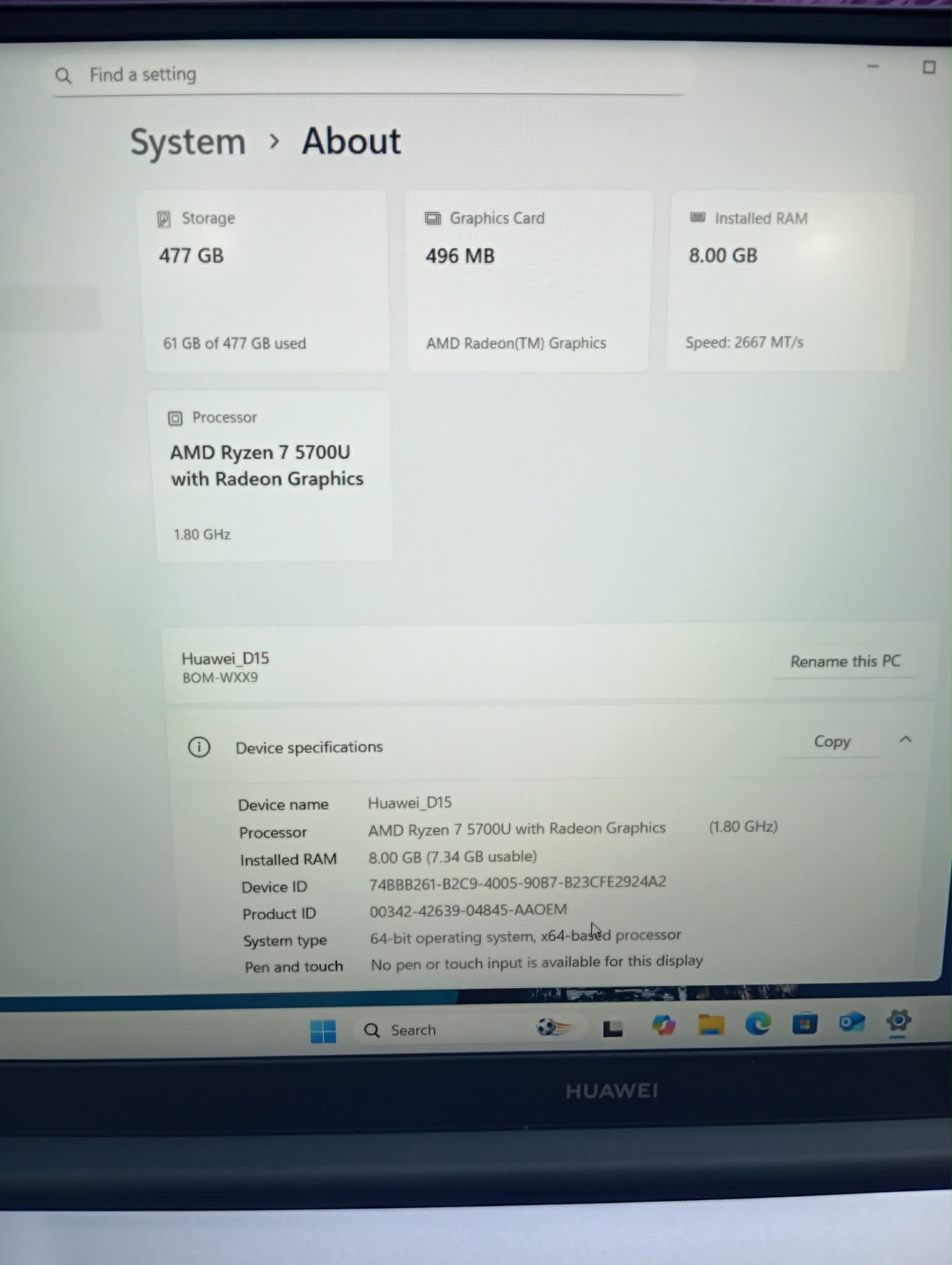 Huawei MateBook D15 2021